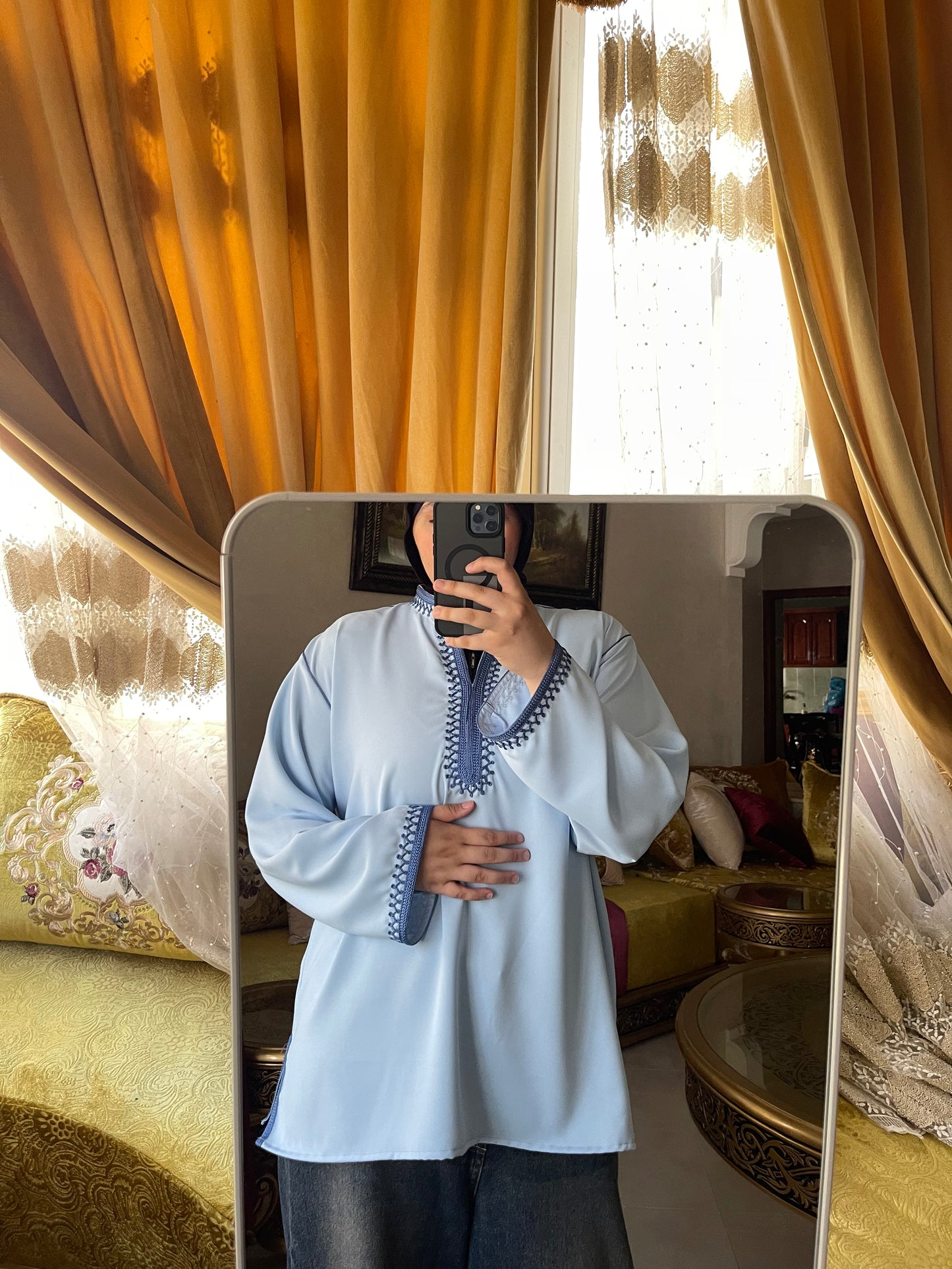 Power Blue Contrast Embroidered Top