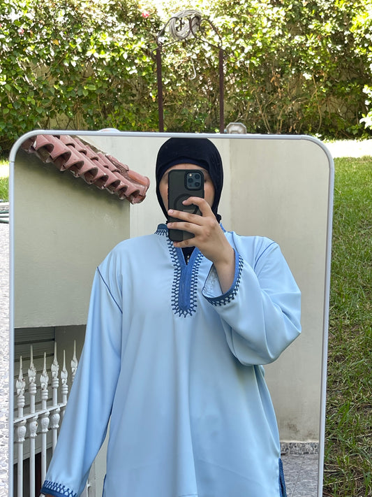 Power Blue Contrast Embroidered Top