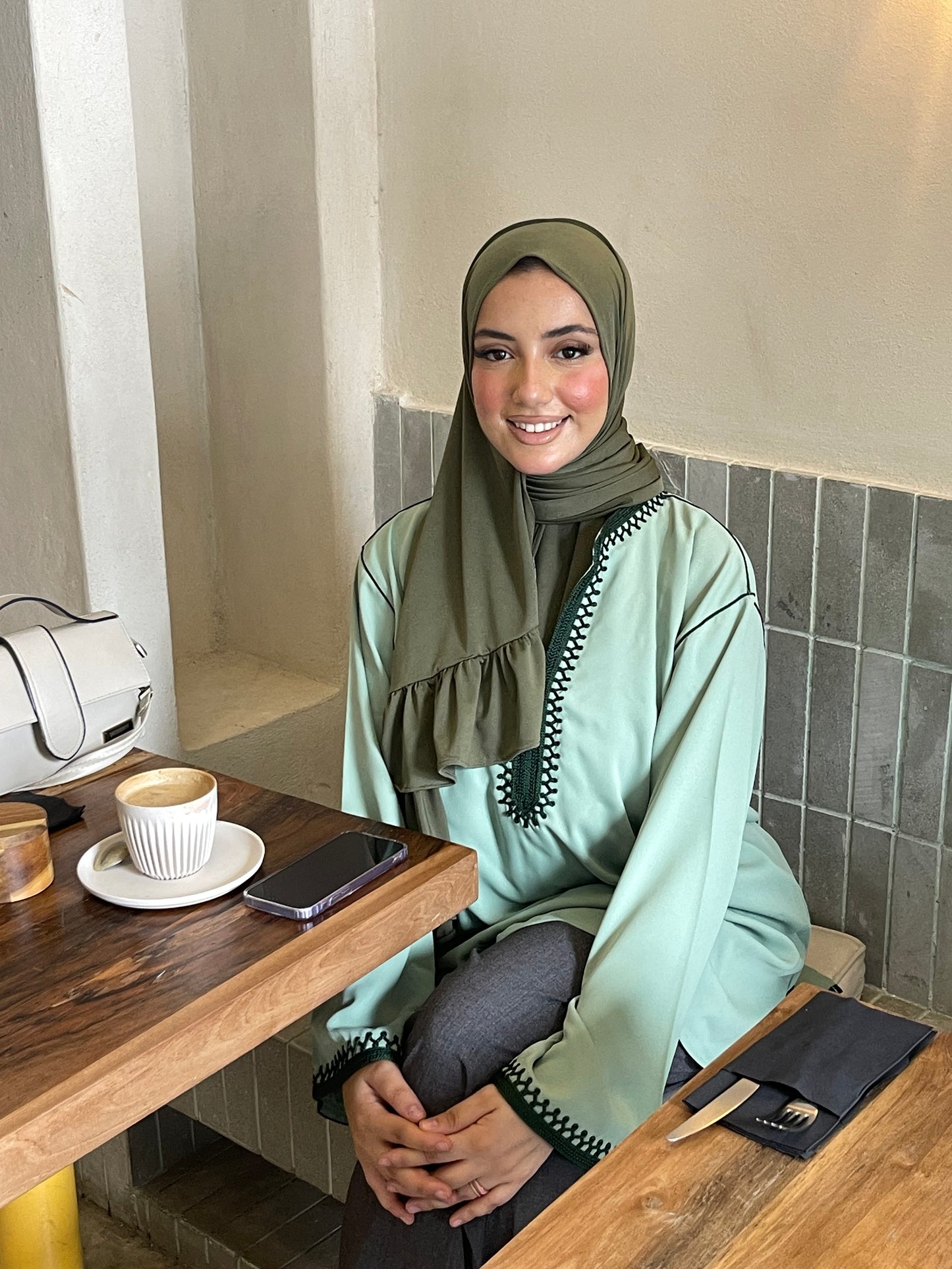 Sage Contrast Embroidered Top