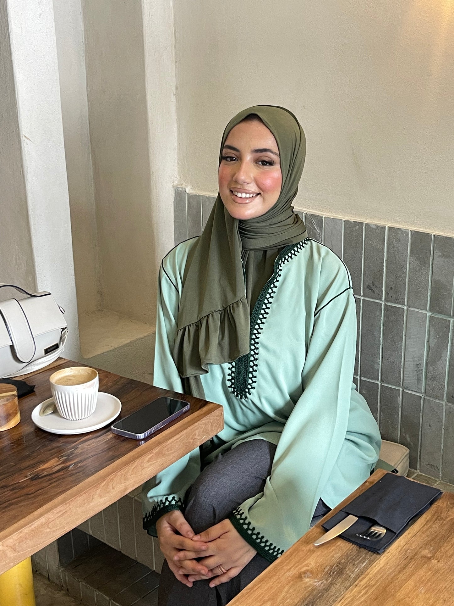 Sage Contrast Embroidered Top
