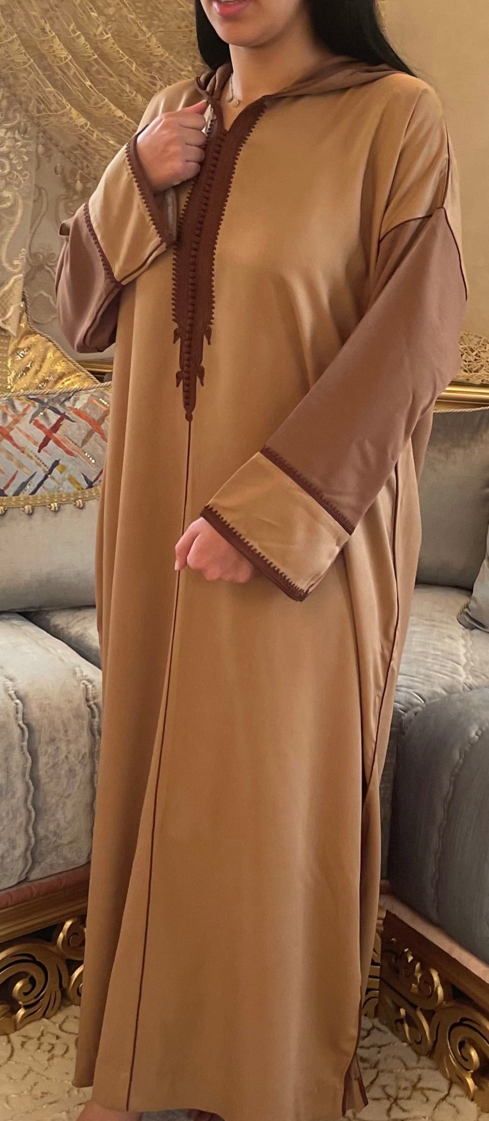 Colour Block Djellaba | Mocha